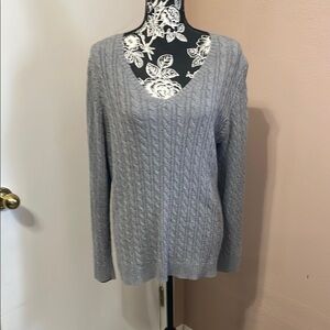 Croft & Barrow Gray V-Neck Cable Knit Sweater